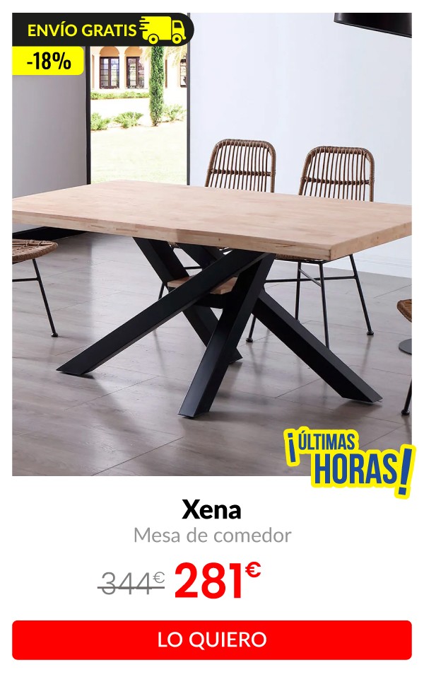 Mesa de comedor Xena forma patas cruzadas tapa irregular roble 76x180x100 cm